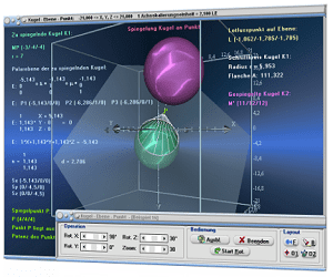 MathProf - Kugel - Punkt - Spiegelung - Spiegeln - Tangentialkegel - Schnittkreis -  Darstellen - Plotten - Graph - Rechner - Berechnen - Grafik - Zeichnen - Plotter