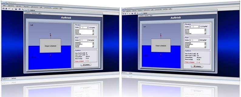 PhysProf - Auftrieb - Kraft - Auftriebskraft - Hydrostatisch - Archimedisches Prinzip - Archimedisches Gesetz - Schwebezustand - Statischer Auftrieb - Statische Auftriebskraft - Berechnung - Berechnen - Körper - Gleichung - Formel - Volumen - Dichte - Wichte - Schwerkraft - Rechner