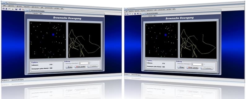 PhysProf - Brownsche Bewegung - Brown - Moleküle -  Modell - Brownsches Teilchenmodell - Molekularbewegung - Teilchenbewegung - Geschwindigkeit - Animation - Darstellung - Teilchen - Bewegung - Graph - Bild - Physik