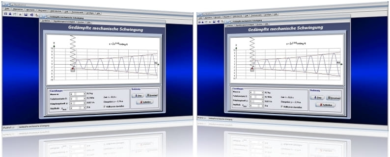 PhysProf - Federpendel - Federkonstante - Frequenz - Elongation - Diagramm - Dämpfung - Hüllkurve - Dämpfungskoeffizient - Abklingkoeffizient  - Dämpfungskonstante - Aperiodische Schwingung - Konstante - Periode - Berechnen - Schwingungsphase - Schwingungssimulation - Rechner - Bild - Grafik - Grafische Darstellung