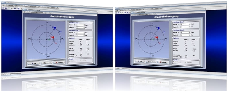 PhysProf - Winkelgeschwindigkeit - Bahngeschwindigkeit - Rotationsfrequenz - Kreisfrequenz - Kreisgeschwindigkeit - Beschleunigung brechnen - Geschwindigkeit berechnen - Umlaufzeit berechnen - Formel - Umdrehungsgeschwindigkeit - Umdrehungszahl - Umdrehungen pro Sekunde - Darstellen - Plotten - Grafisch - Rechner - Berechnen - Grafik - Plotter