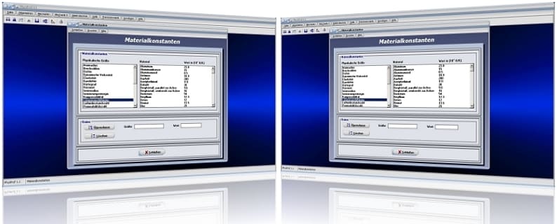 PhysProf - Materialkonstanten - Material - Wert - Einheit - Tabelle - Liste - Berechnen - Rechner - Atomradius - Brechzahlen - Dichte - Dynamische Viskosität - Gasdichte - Härtegrad - Heizwert - Ionenradius - Ionisierungsenergie - Kompressibilität - Längenausdehnung - Luftwiderstandszahlen - Reibungszahlen - Schmelztemperaturen - Schmelzwärme - Siedewärme - Volumenausdehnung - Wärmeleitfähigkeit - Wärmekapazität