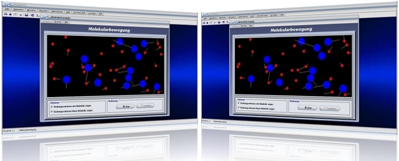 PhysProf - Moleküle - Kollision - Molekülbewegung - Molekular - Molekulare Bewegung -  Richtung - Vektoren - Geschwindigkeit - Masse - Aufprall - Zusammenstoß - Animation - Darstellung - Teilchen - Bewegung - Graph - Bild