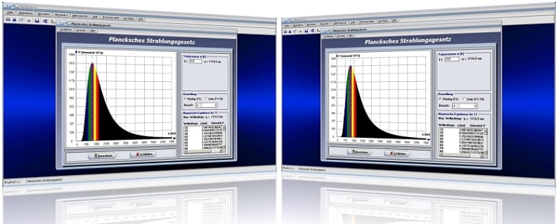 PhysProf - Planck - Strahlungsgesetz - Strahlung - Plancksche Konstante - Plancksches Wirkungsquantum - Strahlung - Wärmestrahlung - Intensität - Wellenbereiche - Wellenlänge - Boltzmann-Konstante - Lichtintensität - Berechnen - Einheit - Rechner - Formel - Diagramm
