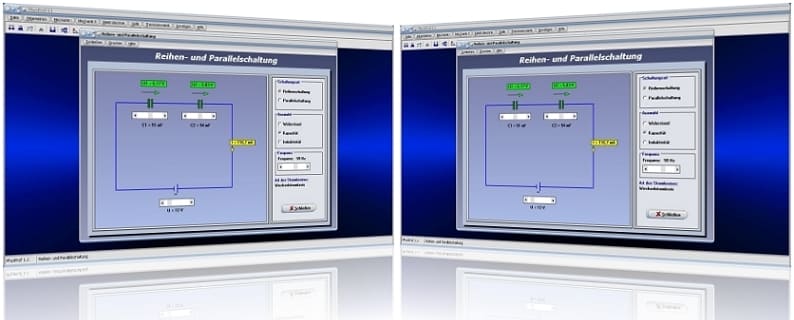 PhysProf - Reihenschaltung - Parallelschaltung - Schaltung - Arbeitsblatt - Arbeitsblätter - Unterrichtsmaterial - Unterrichtsmaterialien - Aufgaben - Parallel - Reihe - Widerstände - Spannungsquelle - Formel - Stromkreis - Teilströme - Strom -  Berechnen - Teilspannungen - Gesamtwiderstand - Gesamtinduktivität - Gesamtkapazität - Gesamtspannung - Gesamtstrom - Stromstärke - Sapnnung - Kondensatoren - Spulen - Kapazität - Induktivität - Ohm - Ampere - Volt - Rechner