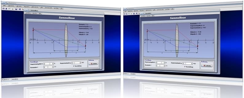 PhysProf - Sammellinse - Brechkraft - dpt - Bilderzeugung - Bilder - Linsenformen - Konvexlinsen - Linsenbilder - Gegenstandsweite - Berechnen - Optische Vergrößerung - Optische Verkleinerung - Gesetzmäßigkeiten - Strahlengang - Rechner - Linsenmittelpunkt - Formel - Funktion