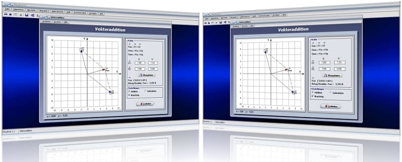 PhysProf - Kräfteparallelogramm - Vektoraddition - Berechnen - Zeichnen - Rechner - Beispiele - Kräftezerlegung - Berechnen und Zeichnen des Kräfteparallelogramms - Resultierende - Kräfte - Parallelogramm - Grafische Darstellung von Kräften - Kraftkomponenten - Kräftedreieck - Alle Kräfte 