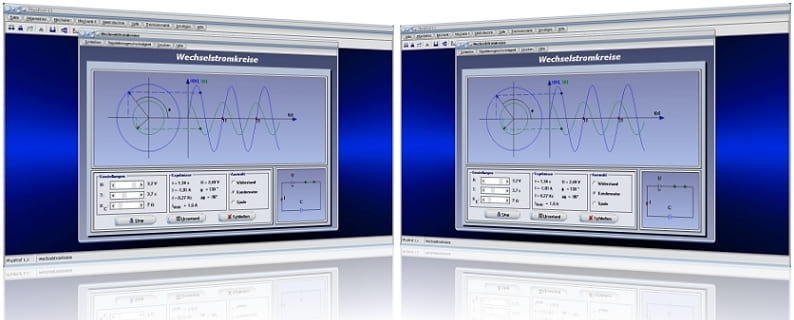 PhysProf - Wechselstromkreise - Wechselstrom - Wechselspannung - Phasenverschiebungswinkel - Phasenlage - Periode - Wechselgröße - Leistung - Wechselgrößen - Sinusspannung - Momentanwert - Spitzenwert - Gleichwert - Einheit - Physikalische Einheit - Berechnungsformel - Berechnen - Rechner