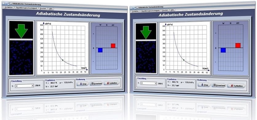 PhysProf - Adiabatische Zustandsänderung - Druck -Temperatur - Volumen - Wärmeenergie - Arbeit - Gasmasse - Adiabatischer Prozess - Adiabatischer Vorgang - Adiabatische Expansion - Adiabatische Kompression - Thermische Ausdehnung - Thermische Expansion - Rechner - Berechnen - Formel