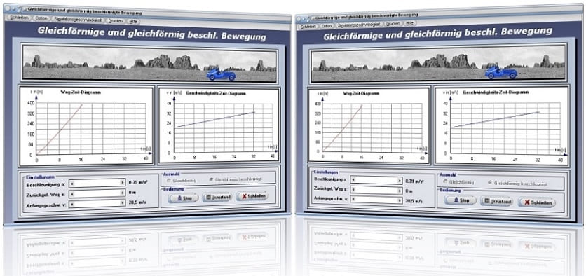 PhysProf - Gleichförmige Bewegung - Geschwindigkeit - Weg - Zeit - Diagramm - Rechner - Berechnen - Simulation - Weg-Zeit-Diagramm - Geschwindigkeits-Zeit-Diagramm - s-t-Diagramm - v-t-Diagramm - Zeit - Geschwindigkeit - Beschleunigung - Bewegungsdiagramme - Grafisch