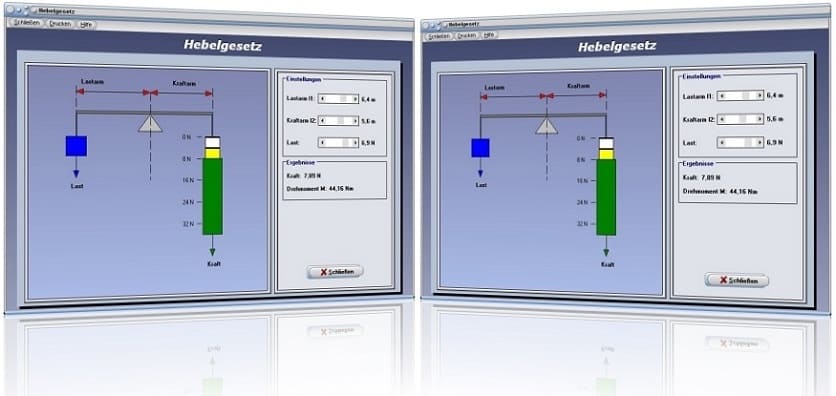 PhysProf - Hebelgesetz - Last - Kraft - Kraftwandler - Drehmoment - Lastarm - Kraftarm - Animation - Berechnen - Drehpunkt - Formel - Gleichung - Physik - Hebel - Gleichgewicht - Gewichtskraft - Gewicht - Hebelkräfte - Hebelarm - Rechner - Mechanische Kraft - Mechanische Kräfte - Versuch - Definition - Video - Wippe - Zweiseitiger Hebel