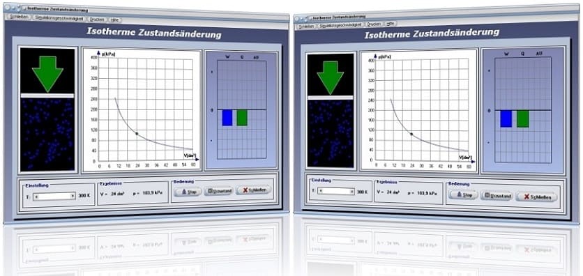 PhysProf - Isotherme Zustandsänderung - Druck -Temperatur - Wärmekapazität - Arbeit - Gasmasse - Isotherm - Isothermer Prozess - Isotheme Kompression - Isotherme Expansion - Innere Energie - Gaskonstante - Gastemperatur - Energie - Einheit - Physikalische Einheit - pV-Diagramm - Rechner - Berechnen