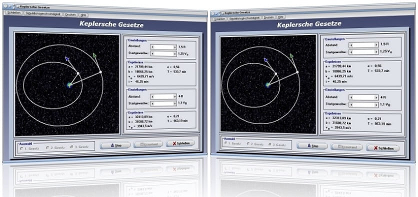 PhysProf - Keplersche Gesetze - 1. Gesetz - Zeit - Elliptische Bahn - Umlaufbahn - Erdumlaufbahn - Geschwindigkeit - Zeit - Rechner - Berechnen - Darstellen - Simulation - Animation - Formel - Formeln