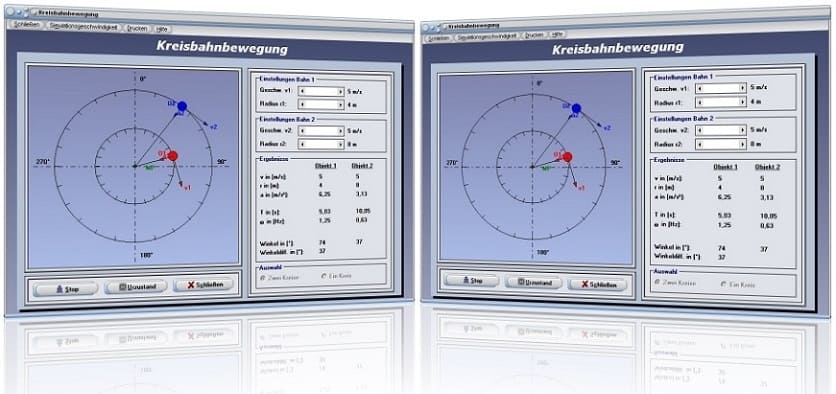 PhysProf - Kreisbahn - Bewegungsgleichung - Berechnen - Gleichung - Kinematik - Mechanik - Physik - Umlauf - Winkel - Umdrehungsdauer - Drehzahl - Umlaufzeit - Simulation - Bewegungsgesetze - Umdrehungsfrequenz - Umdrehungszahl - Rechner - Darstellen - Plotten - Grafisch