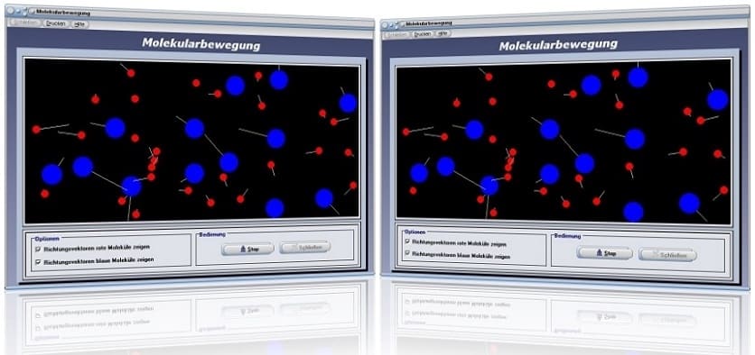 PhysProf - Molekularbewegung - Animation - Gas - Physik - Zufall - Bewegung - Moleküle - Bewegen - Moleküle - Animation - Simulation - Grafik - Darstellen