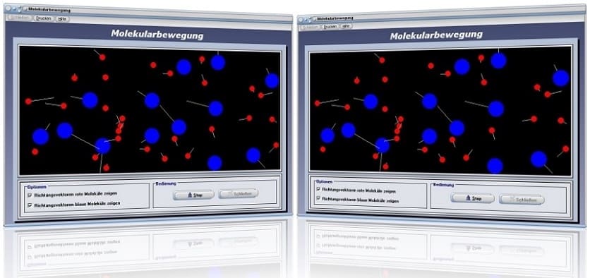 PhysProf - Molekularbewegung - Animation - Gas - Physik - Zufall - Molekularkräfte - Anziehung - Adhäsion - Adhäsionskräfte - Adhäsionskraft - Kohäsion - Kohäsionskräfte - Kohäsionskraft - Bewegung - Moleküle - Bewegen - Moleküle - Animation - Simulation - Grafik - Darstellen