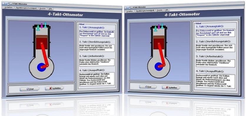 PhysProf - Ottomotor - 4-Takt - Simulation - 4-Takt-Motor - Viertaktmotor  - Takt - Arbeitstakt - Auspufftakt - Animation - Takte - Ansaugtakt - Verdichtungstakt - Ansaugen - Verdichten