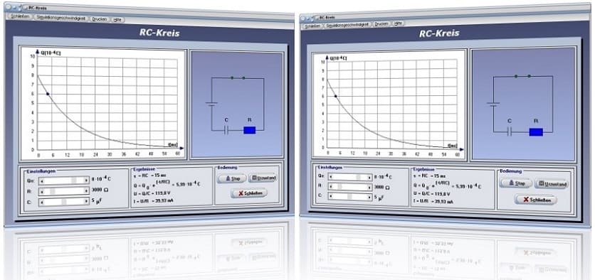 PhysProf - RC-Kreis - Widerstand - Stromverlauf - Strom - Spannung - Ladung - Zeit - Berechnen - RC-Schaltung - Ohmscher Widerstand - Kondensator - Kapazität - Gleichspannung - Stromstärke - Zeitkonstante - Zeit - Verändern - Rechner