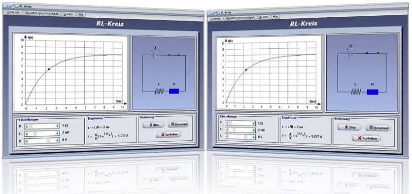 PhysProf - RL-Schaltung - RL Parallelschaltung - RL-Glied - Stromverlauf - Spule - Induktion - Ladung - Gleichstrom - Gleichspannung - Stromstärke - Zeitkonstante - Zeit - Rechner - Kennlinie - Darstellen - Berechnen - Diagramm