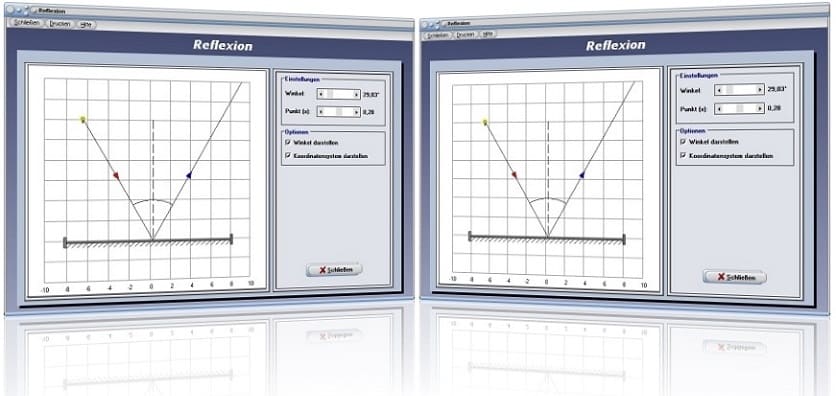 PhysProf - Reflexion - Reflexionsgesetz - Licht - Winkel - Spiegel - Spiegelbild - Spiegelbilder - Spiegelung - Lichtreflexion - Ausfallwinkel - Reflexionswinkel - Einfallswinkel - Physik - Physikalisch - Winkel - Licht - Vektoren - Berechnen - Formel