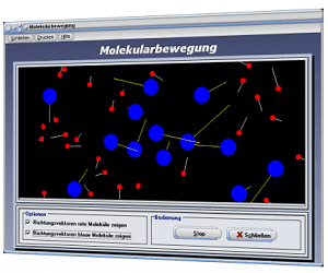 PhysProf - Moleküle - Kollision - Molekülbewegung - Molekulare Bewegung -  Richtungsvektoren - Geschwindigkeit - Masse - Zusammenstoß - Animation - Darstellung - Teilchen - Bewegung - Graph - Bild - Physik