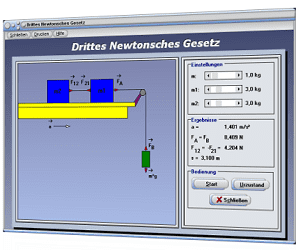 PhysProf - 3. Newtonsches Gesetz - Newtonsches Axiom - 3. Newtonsches Axiom - Wechselwirkungsgesetz - Trägheitsprinzip - Trägheitsgesetz - Kräftegleichgewicht - Kraftwirkungsprinzip - Wechselwirkungsprinzip - Aktionsprinzip - Aktionskraft - Reaktionskraft - Actio - Reactio - Rechner - Berechnen