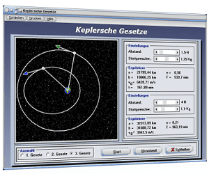 PhysProf - Keplersche Gesetze - 1. Keplersches Gesetz - 2. Keplersches Gesetz - 3. Keplersches Gesetz - Johannes Kepler - Planeten - Sonnenssystem - Planetenbewegung - Körper - Bahngeschwindigkeit - Bahn - Bahnen - Planetenbahn - Grafik - Berechnung - Darstellen - Rechner