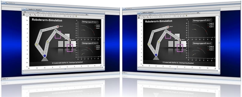 SimPlot - Grafiken - Erstellen - Erstellung - Computer - Plot - Darstellung - Bild - Roboter - Bewegung - Computeranimation - Zeitsteuerung - Zeitgesteuerter Ablauf - Steps - Simulation - Animation - Zeitabhängige Steuerung - Zeitabhängige Bewegung