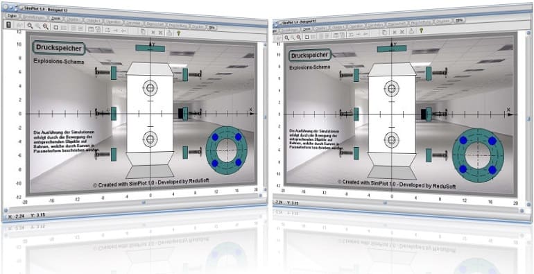 SimPlot - Explosionsschema - Explosionszeichnung - Programm - Animationen - Technisch - Einfluss - Analyse - Analysieren  - Rechner - Plotten - Software
