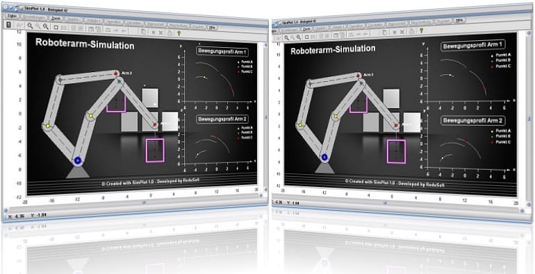 SimPlot - Roboter - Arme - Dynamisch - Funktion - Graph - Plotter - Plotten - Darstellen - Bild - Rechner - Simulieren - Animation - Grafiken - Berechnung - Zeichnen - Softwareb - Programm - Grafisch - Grafiken - Plotten - Prozessablauf - Bewegen - Krummlinige Bewegung - Dynamisiert - Bild - Bilder - Infografiken - Wissen - Wissenschaft