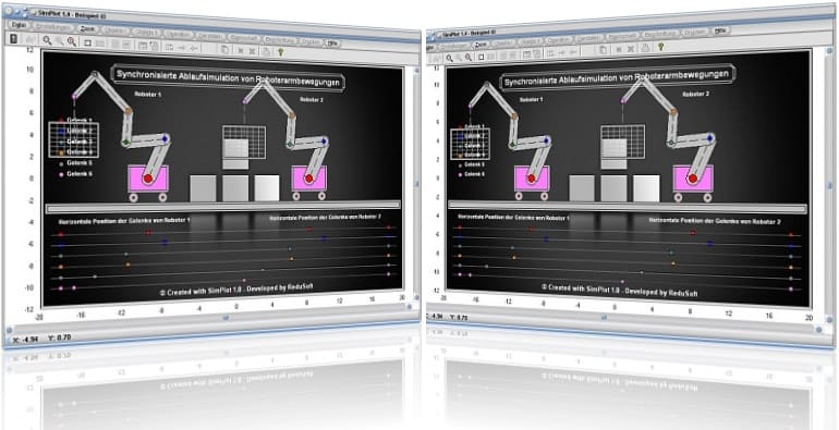 SimPlot - Roboter - Simulation - Arme - Roboterarme - Bewegung - Grafik - Video - Darstellen - Bild - Graph - Plotten - Zeichnen - Darstellung - Zeichnung - Bewegen - Drehen - Spiegeln - Rotieren - Verschieben - Drehung - Spiegelung - Rotation - Verschiebung 