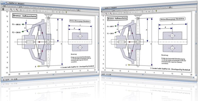 SimPlot - Zeichnung - Technische Zeichung - Animiert - Simulation - Modelle - Modellierung - Erstellen - Animiert - Grafik - Simulieren - Rechner - Plotter - Graph - Software - Programm