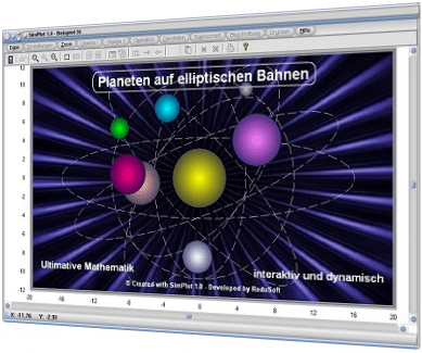 SimPlot - Planetenbahn - Mars - Erde - Darstellung - Merkur - Ellipse - Elliptische Bahn - Animierte Grafiken - Animationsgrafiken - Animationsprogramm