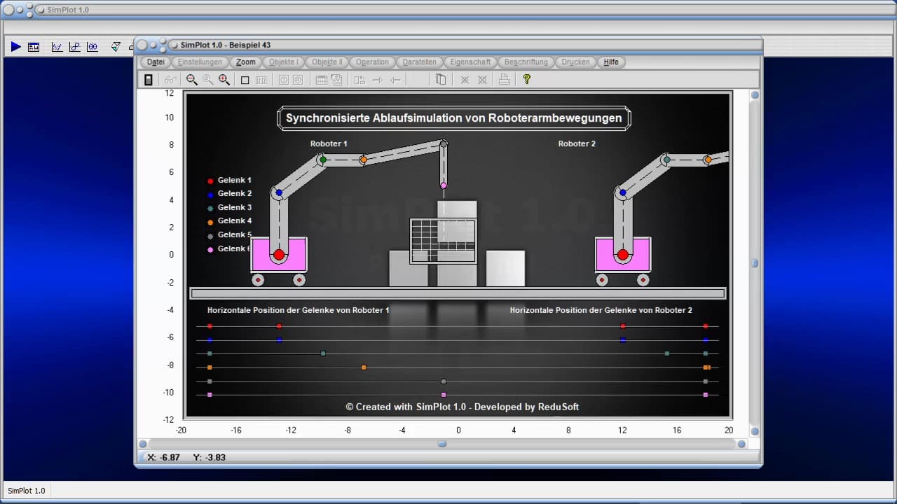 SimPlot 1.0 - Robotersimulation - Bewegung von Roboterarmen