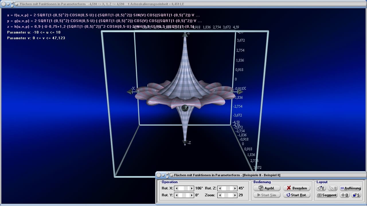 Flächen mit Funktionen in Parameterform - Bild 10 - Parametrisierte Flächen - Parametrisch - Parametrisierung von Flächen - Flächen - Parameterform - Plot - Graph - Plotter - Rechner - Bilder - Plotten - Darstellung - Berechnung - Darstellen - 3D-Fläche