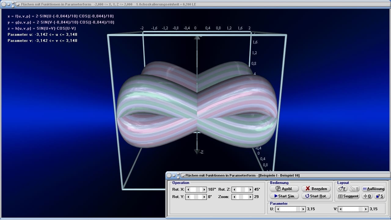 Flächen mit Funktionen in Parameterform - Bild 5 - Parametrisierte Flächen - Parametrische Flächen - Parametrisierung von Flächen - Flächen - Parameterform - Plot - Graph - Plotter - Rechner - Bilder - Plotten - Darstellung - Berechnung - Darstellen - 3D-Fläche