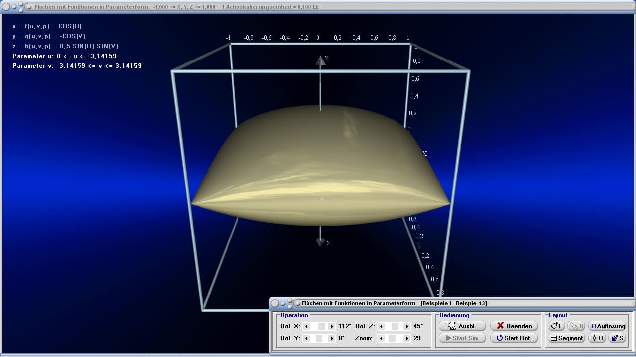 Flächen mit Funktionen in Parameterform - Bild 7 - Gekrümmte Flächen - 3D-Surface plotter - 3D-Grafiken -  Graph - Plotter - Bilder - Plotten - Darstellung - Darstellen - Rechner -  f(u,v) - Variablen - Grafik - Parameterform - Parameter - Raum - Räumlich