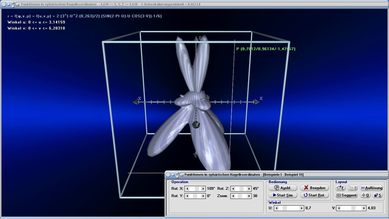 Funktionen in sphärischen Kugelkoordinaten - Bild 4 - Flächen im Kugelkoordinatensystem - Volumenelement -  Funktionen in Kugelkoordinaten - Polarkoordinaten - 3D - Flächen - Sphärische Koordinaten - Kugelkoordinaten - System - Bild - Darstellen - Plotten - Graph - Rechner - Berechnen - Grafik - Zeichnen - Plotter