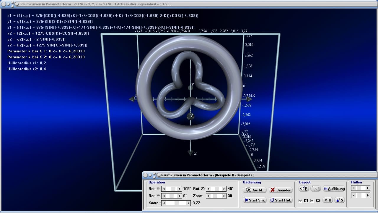 Raumkurven in Parameterform - Bild 6 - Raumkurve - Kurven im Raum - 3D-Kurven - 3D-Kurve - Plotten - Zeichnen - R3 - Raumkurven - Parameterdarstellung - 3D-Plotter - Dreidimensional - 3D - Plotten von Raumkurven - Plotter - Grafik - Graph - Darstellen - Plotten - Zeichnen