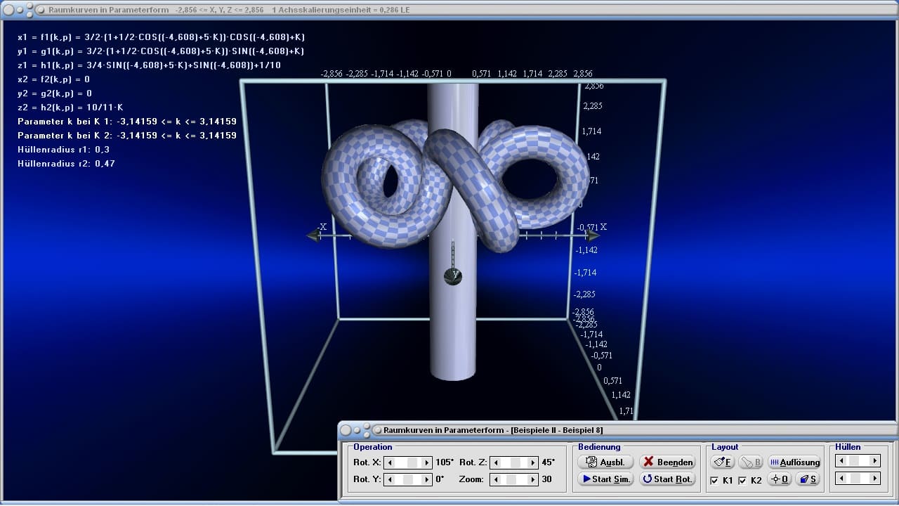 Raumkurven in Parameterform - Bild 8 - Kurve im Raum - 3D-Kurven - 3D-Kurve plotten - 3D-Kurve zeichnen - R3 - Raumkurve - Parameterdarstellung - 3D-Plotter - Dreidimensional - 3D - Plotten von Raumkurven - Zeichnen - Plotter