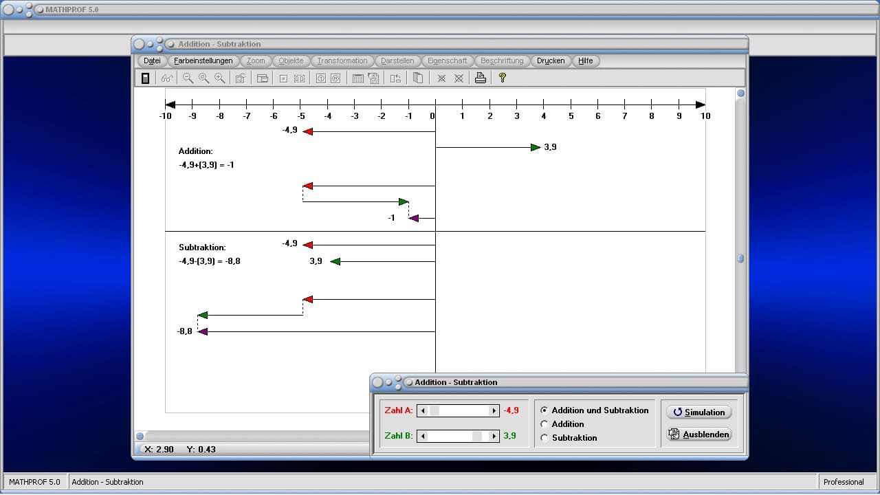 Addition rationaler Zahlen - Addition - Rationale Zahlen - Zahlenstrahl - Addieren - Rechner - Darstellen - Graph