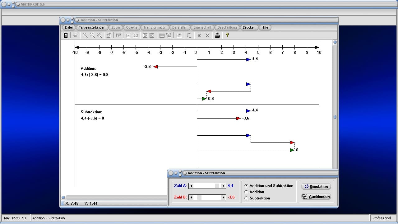 Subtraktion rationaler Zahlen - Subtraktion - Rationale Zahlen - Zahlenstrahl - Subtrahieren - Rechner - Darstellen - Graph