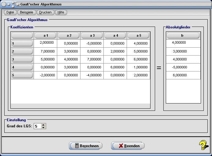 Gaußscher Algorithmus - Bild 1 - Gauß - Algorithmus - LGS - Gleichungssystem - Lösen - Rechner - Berechnen - Gauß-Verfahren - Methode - Gleichsetzungsverfahren - Koeffizientenmatrix - Gaußsches Eliminationsverfahren - Gaußsche Elimination - Additionsverfahren - Lineares Gleichungssystem - Verfahren - Algorithmus - Gauß Jordan Algorithmus