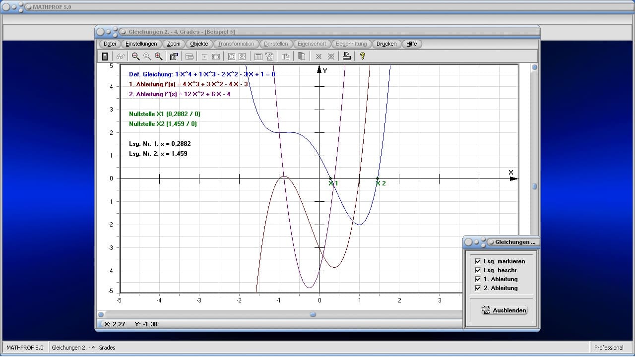 Gleichungen zweiten bis vierten Grades - Bild 1 - Gleichungen 2. Grades - Gleichungen 3. Grades - Gleichungen 4. Grades - Polynome 2. Grades - Polynome 3. Grades - Polynome 4. Grades - Biquadratische Gleichungen - Gleichungen 3. Grades - Gleichungen 4. Grades - Lösen  - Graph - Grafisch - Bild - Grafik - Bilder - Plotten - Plotter - Rechner - Berechnen - Darstellung - Darstellen