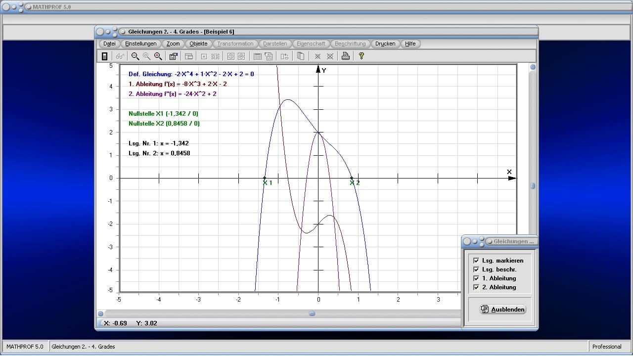 Gleichungen zweiten bis vierten Grades - Bild 2 - Gleichungen - Höheren Grades - Höherer Ordnung - Lösungen - Komplexe Nullstellen - Gleichung 3. Ordnung - Gleichung 4. Ordnung - Lösen - Grafisch - Grafisch - Bild - Grafik - Bilder - Rechner - Berechnen - Darstellung - Darstellen