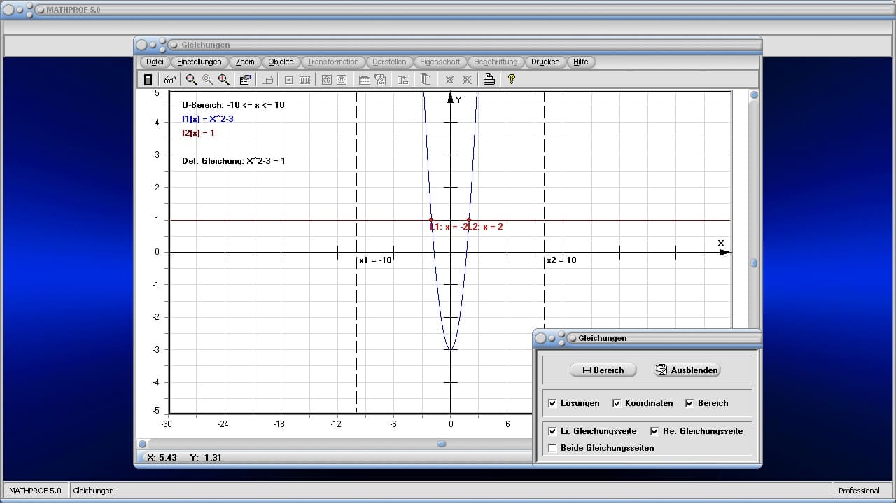 Gleichungen - Bild 3 - Nichtlineare Gleichungen - Gleichungsrechner - Rechner - Lösungen - Plotter - Tabelle - Gleichungslöser - Lösen - Grafisch - Funktionsgleichungen - Schnittpunkte - Graphen - Plotten - Graph - Berechnen - Grafik - Zeichnen - Darstellen