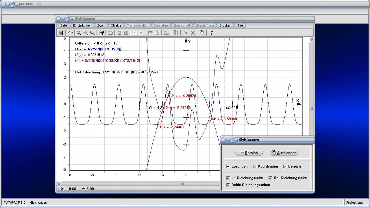Gleichungen - Bild 4 - Funktionsgleichungen - Lösen - Logrithmische Gleichungen - Kubische Gleichungen - Grafisch - Darstellen - Plotten - Graph - Rechner - Berechnen - Grafik - Zeichnen - Plotter