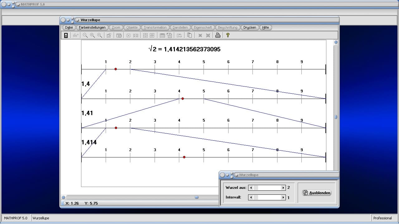 Wurzellupe - Wurzel - Wurzel ziehen - Intervall - Intervallschachtelung - Wurzelrechnung - Radizieren - Radikand - Wurzel berechnen - Wurzelrechner - Wurzelberechnung - Wurzeldarstellung - Wurzel darstellen - Zweite Wurzel - Wurzelwert - Wurzelgesetze - Rechengesetze - Regeln - Rechenregeln - Darstellen - Rechner - Berechnen - Berechnung - Graph