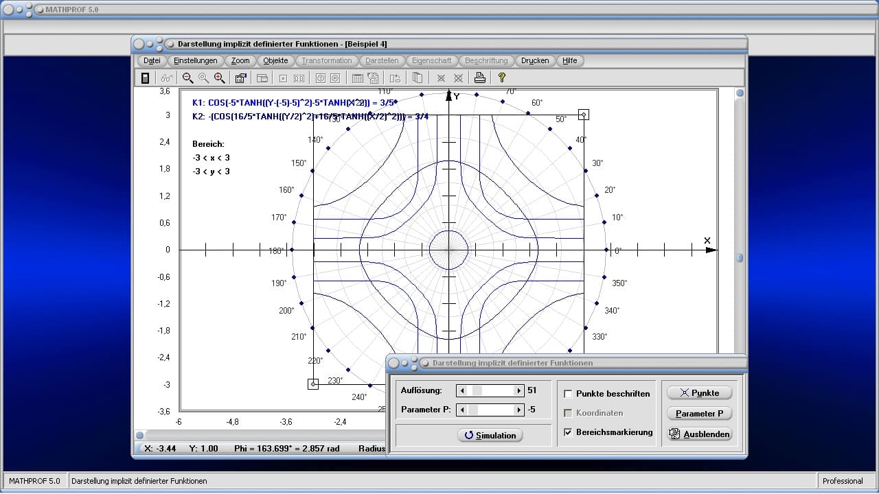 Implizite Funktionen - Bild 1 - Implizit - Funktion - Gleichung - Implizite Gleichung - Implizite Kurven - Implizite Darstellung - Zwei Variablen - Kurven - Graph - Plotter - Zeichnen - Gleichung - Plotten - Grafisch - Darstellung - Darstellen