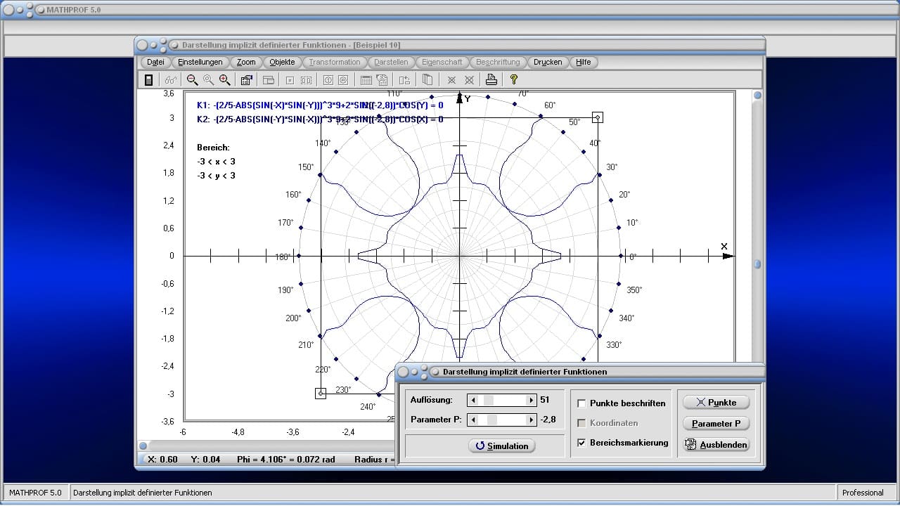 Implizite Funktionen - Bild 5 - Implizite Gleichungen - Implizite Kurven - Darstellung - Lösung einer Gleichung mit 2 Unbekannten - Zwei Variablen - Plotter - Gleichungen mit 2 Variablen - Plotter für f(x,y) - Funktion mit 2 Variablen - Implizite Darstellung von Kurven - Implizit definierte Funktionen plotten